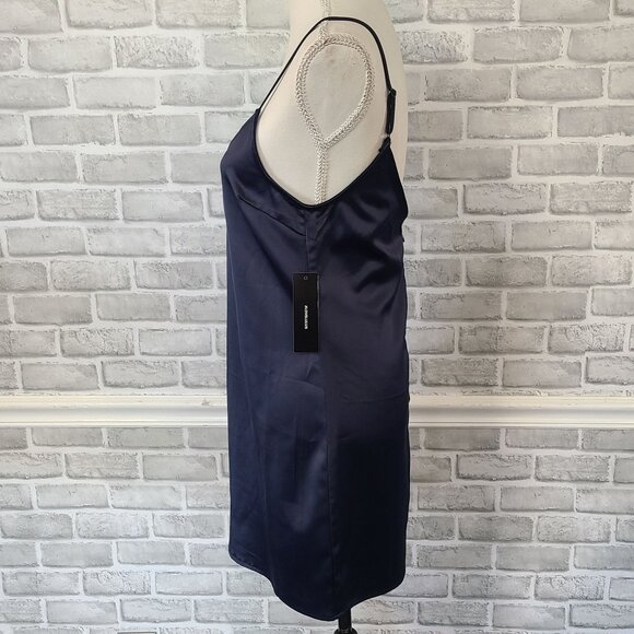Lulus Navy Blue Satin Mini Slip Dress Cocktail Prom Party Hoco Club NEW Small - Picture 3 of 8